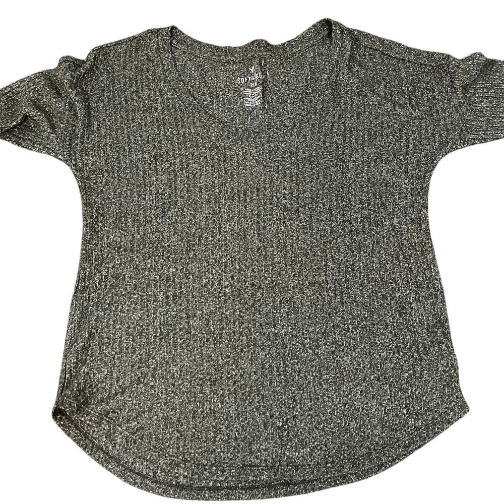 American Eagle Soft & Sexy Ribbed Long Sleeve V-Neck Top Green Small